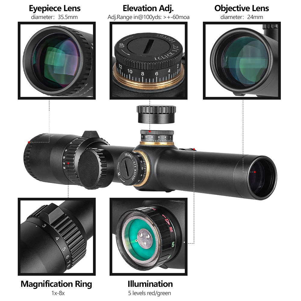 Basic Customization Spina Optics 1-8X24 Hunting Scope with Red Green Illuminated Reticle Tactical Optics Sight Shockproof Riflescope with Tube 30mm 3%off