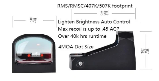 Konkurrierendes Tasco 4moa Compact Tactical Hunting über 40.000 Stunden IC Светодиодный датчик освещения Рефлекторный прицел с красной точкой Оружие Ultimate Охотничий прицел Rmsc Footprint Red DOT Sight